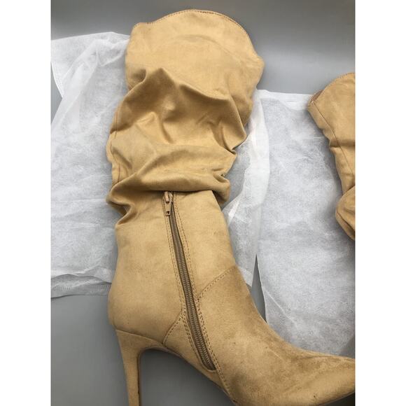 Women Knee High Boots Faux Suede Almond Toe Slouchy Side Zipper Booties 5.5 READ - Picture 5 of 16